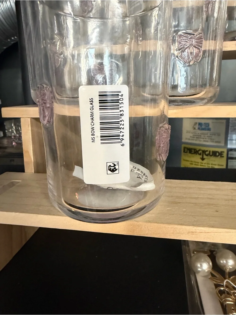 6pc Clear Glass Tumbler with Pink Bow Accents